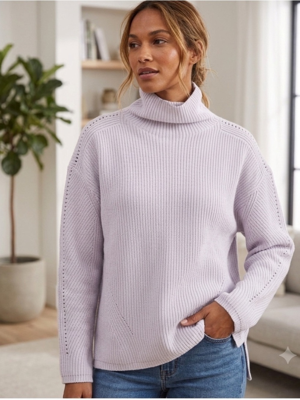 Poetry Knit Cotton/Wool Sweater Mockneck Chunky Knit Silver , size 4/6